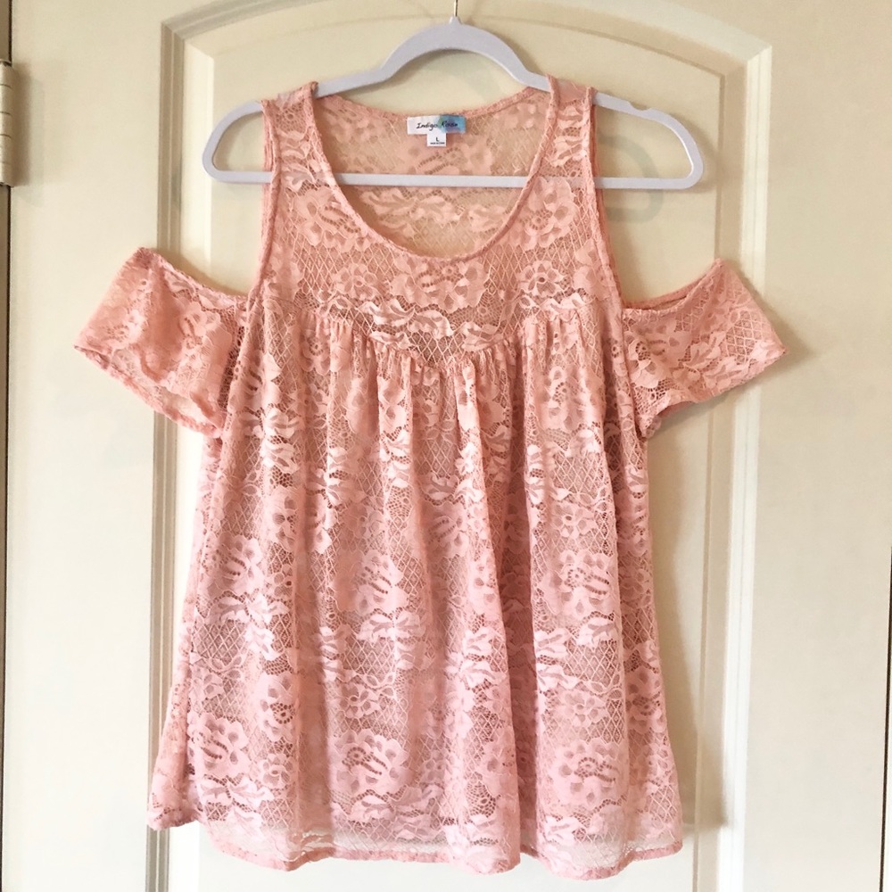 Pink floral Lace off the shoulder blouse by Indigo Rose large